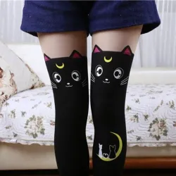 Meias de nylon até o joelho - design de gato
