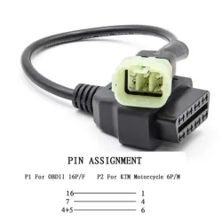 OBD2 16 ben til 3 ben / 6 ben - kabel til KTM - adapter til motorcykel - ECU software tuning