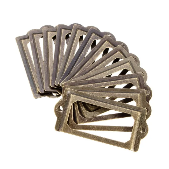 Antique brass drawer handles - label holders - metal frames - 12 piecesFurniture