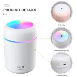 Mini humidificateur d'air - diffuseur d'huiles essentielles - LED - USB