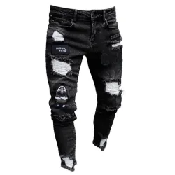 PantalonesElástico rasgado - Biker Jeans - Slim Fit Denim