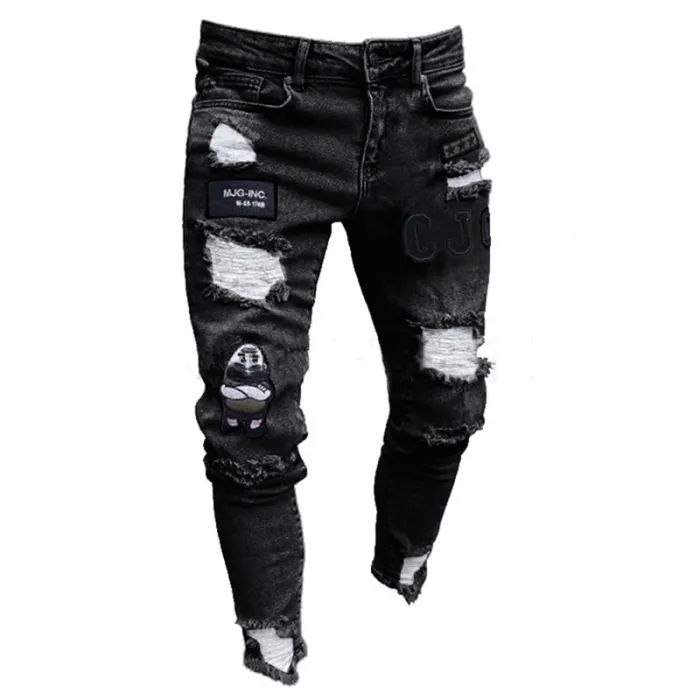 PantalonesElástico rasgado - Biker Jeans - Slim Fit Denim