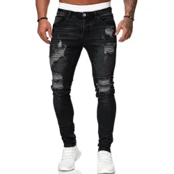 Rekbare gescheurde motorjeans - Slim Fit DenimBroeken