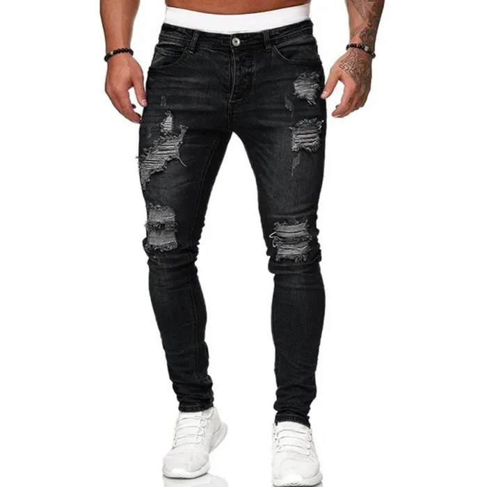 Elastyczne przetarcia - biker Jeansy - Denim Slim FitSpodni