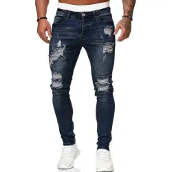 Rekbare gescheurde motorjeans - Slim Fit DenimBroeken
