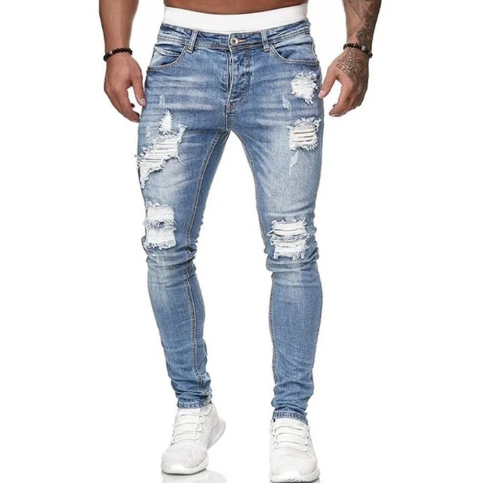 PantalonesElástico rasgado - Biker Jeans - Slim Fit Denim