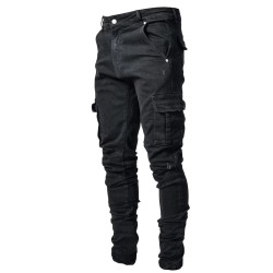 Jeans elástico - estilo motociclista - bolsos laterais - Slim Fit