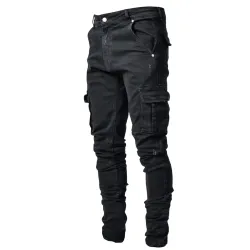 Stretchjeans - bikerstijl - zijzakken - Slim FitBroeken