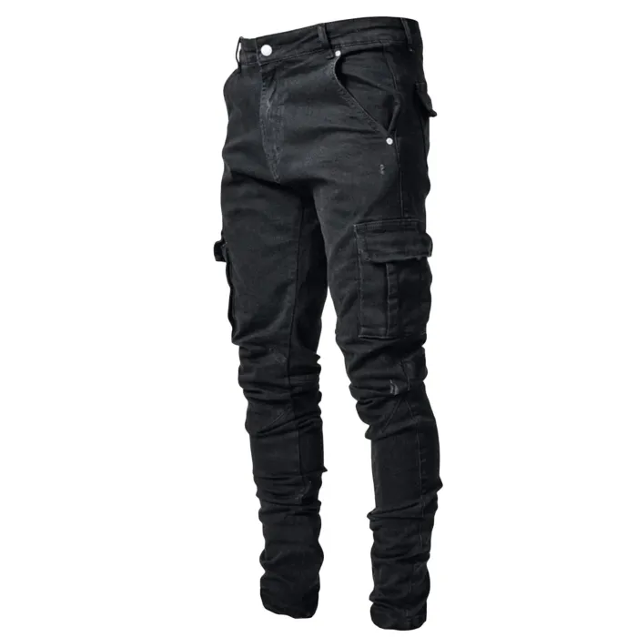 Stretchiga jeans - bikerstil - sidfickor - Slim Fit