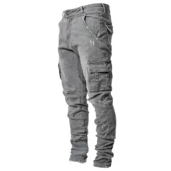 Stretchiga jeans - bikerstil - sidfickor - Slim Fit