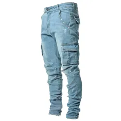 Jeans elástico - estilo motociclista - bolsos laterais - Slim Fit