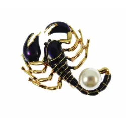 Broche de esmalte - escorpião com pérola