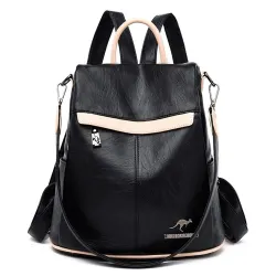 Multifunktionaler Lederrucksack - Umhängetasche - Anti-Diebstahl-Reißverschlüsse - großes Fassungsvermögen - Känguru-Logo