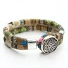 PulserasPulsera de estilo bohemio - algodón en capas de colores - plata tibetana - botón a presión