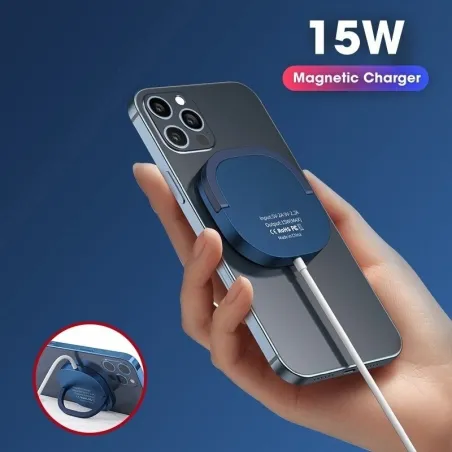 Carregador sem fio magnético - carregamento rápido - com suporte - USB C - para IPhone 12 Pro / Samsung