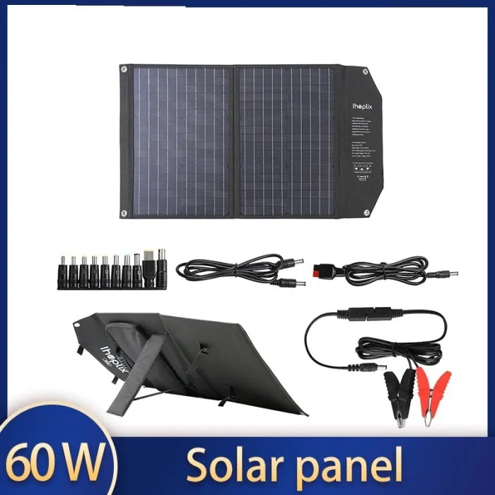 Solcellepanel - solcellelader - dobbel utgang - sammenleggbar - 60W - sett