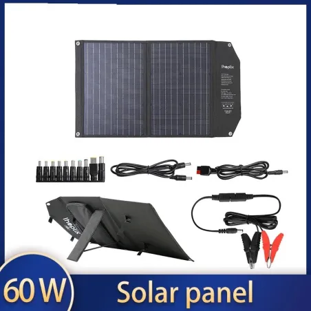 Solpanel - solcelleoplader - dobbelt udgang - foldbar - 60W - sæt