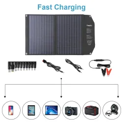 Solcellepanel - solcellelader - dobbel utgang - sammenleggbar - 60W - sett