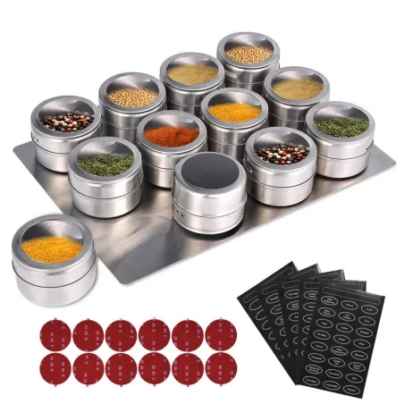 Portaspezie magnetici - con etichette - con supporto a parete - in acciaio inox