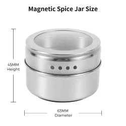 Magnetic spice jars - with labels - with wall mounted rack - stainless steelStorage