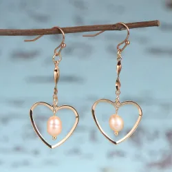 AretesPendientes gancho oro - corazón / perlas