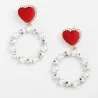 Boucles d'oreilles coeur rouge - pendentif perle ronde