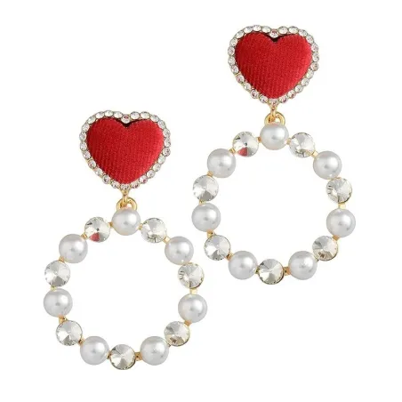 AretesPendientes de corazón rojo - colgante de perla redonda