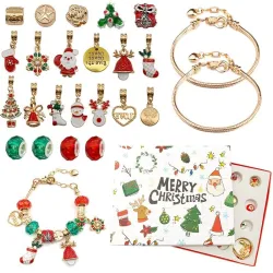 Calendrier de l'Avent de Noël - avec bijoux - kit de fabrication de bracelets - boucles d'oreilles