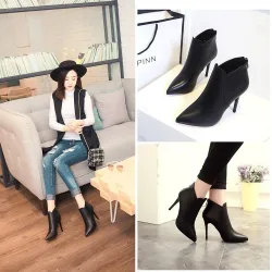 BotasBotines de piel con tacón - con cremallera