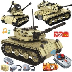 Militær elektrisk tank - fjernbetjening - byggeklodser - RC legetøj - 759 stk