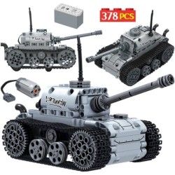 Militær elektrisk tank - byggeklodser - berøringsafbryder - pædagogisk legetøj - 378 stk