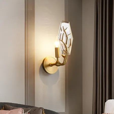 Złoty kryształowy kinkiet - LED - styl skandynawskiKinkiety