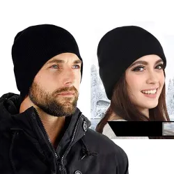 Varm stickad mössa - med tjock päls inuti - unisex
