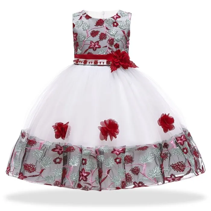 RopaVestido elegante para niñas - encaje floral - correa de lazo para atar