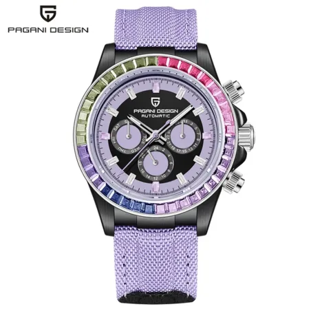 PAGANI DESIGN - mekanisk / automatisk ur - regnbuebezel - vandtæt - læder- / nylonrem
