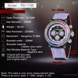PAGANI DESIGN - mekanisk / automatisk ur - regnbuebezel - vandtæt - læder- / nylonrem
