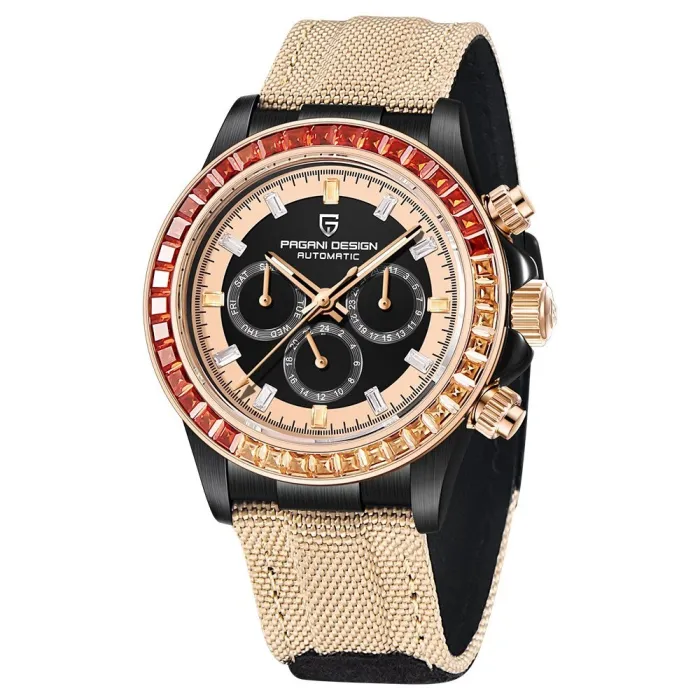 PAGANI DESIGN - mekanisk / automatisk ur - regnbuebezel - vandtæt - læder- / nylonrem
