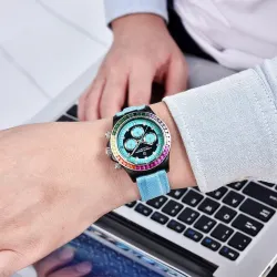 PAGANI DESIGN - mekanisk / automatisk ur - regnbuebezel - vandtæt - læder- / nylonrem