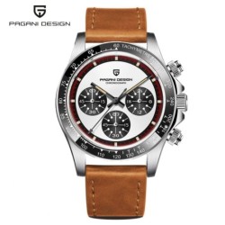 Pagani Design - automatyczny zegarek kwarcowy - szafirowe szkło - chronograf - skóra - stal nierdzewnaZegarki
