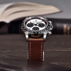 RelojesPagani Design - reloj de cuarzo automático - cristal de zafiro - cronógrafo - cuero - acero inoxidable