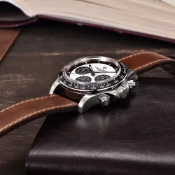 RelojesPagani Design - reloj de cuarzo automático - cristal de zafiro - cronógrafo - cuero - acero inoxidable