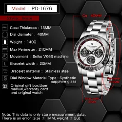 Pagani Design - montre à quartz automatique - verre saphir - chronographe - cuir - acier inoxydable