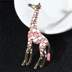 Emaille Giraffe - Brosche - Bunt - Gold