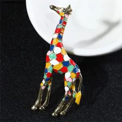 Emalje giraf - broche - farverig - guld