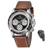 RelojesPagani Design - reloj de cuarzo automático - cristal de zafiro - cronógrafo - cuero - acero inoxidable