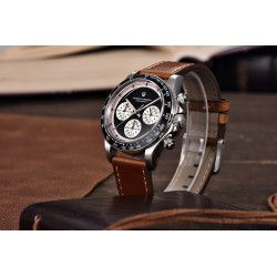 RelojesPagani Design - reloj de cuarzo automático - cristal de zafiro - cronógrafo - cuero - acero inoxidable