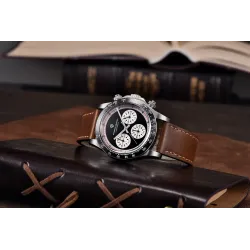 RelojesPagani Design - reloj de cuarzo automático - cristal de zafiro - cronógrafo - cuero - acero inoxidable