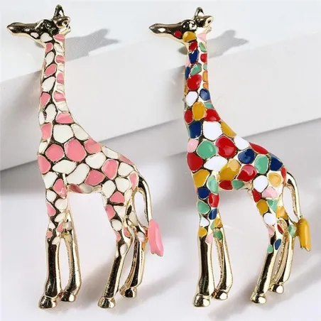Emalj giraff - brosch - färgglad - guld