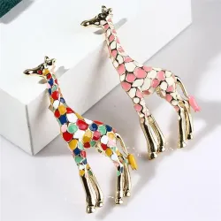 Emaille Giraffe - Brosche - Bunt - Gold
