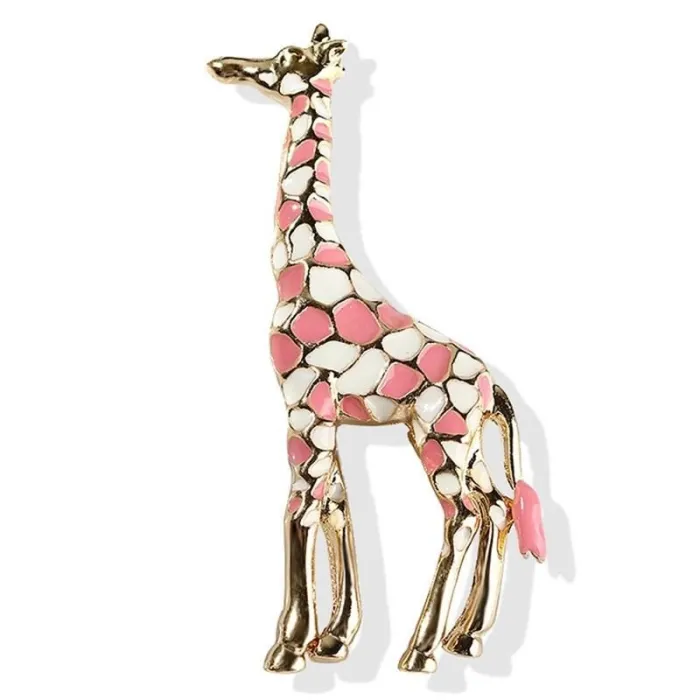 Emaille Giraffe - Brosche - Bunt - Gold